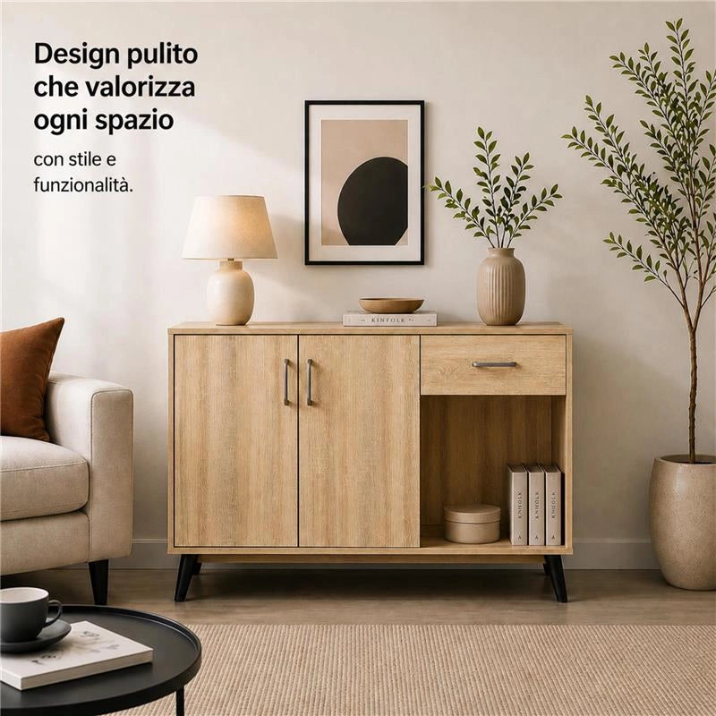 MOBILE IN MDF ROVERE CON DUE ANTE, RIPIANO E CASSETTO MISURE: 120X38X74CM