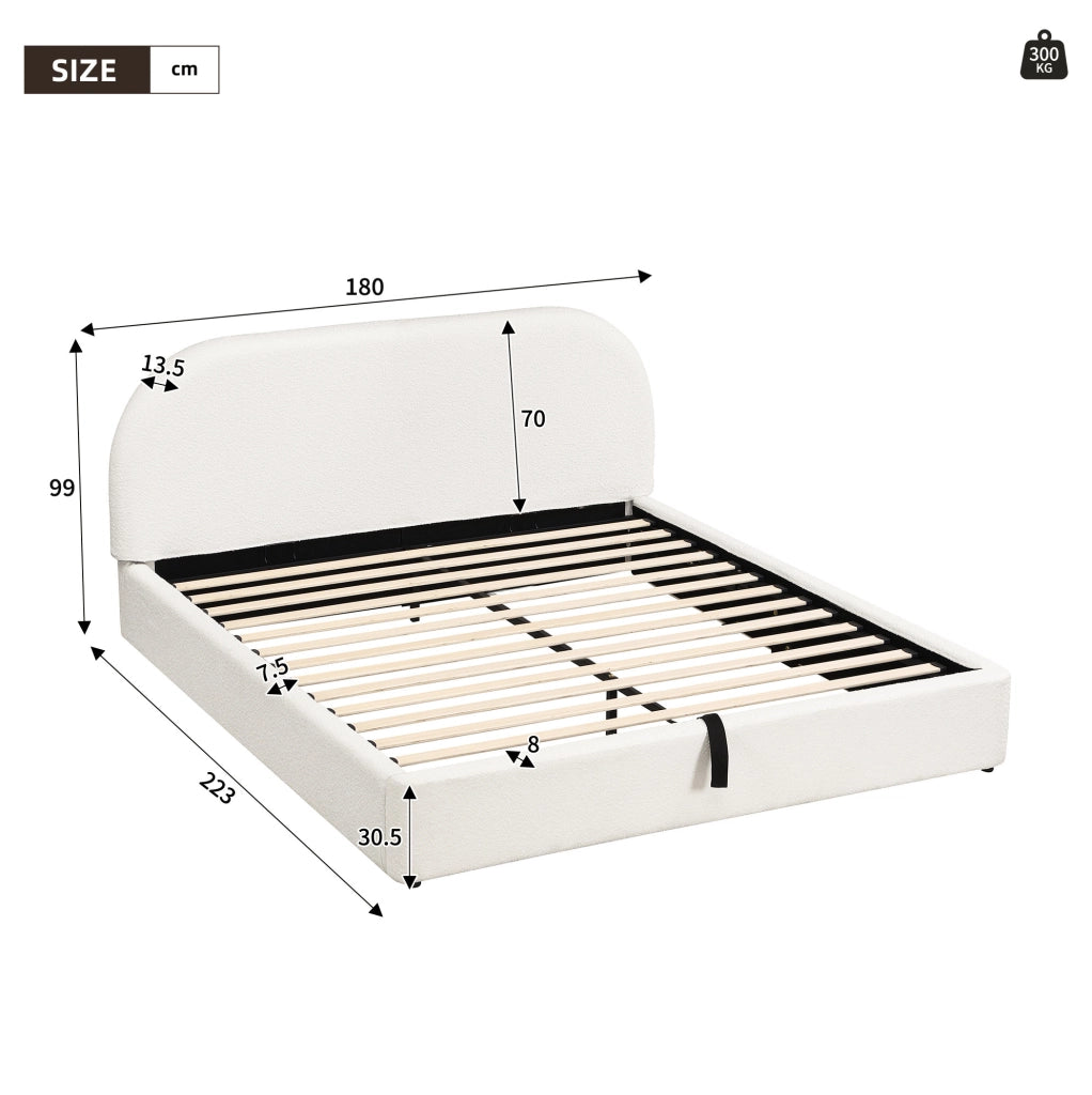 Letto matrimoniale 160 x 200 cm in bouclé beige con contenitore idraulico e rete a doghe