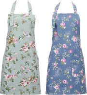 Set di grembiuli da cucina per donne con stampa di fiori, grandi tasche, stile vintage, adatto per cuochi professionisti, ideale per cucinare, cuocere e giardinare.