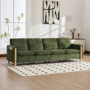 Divano ad angolo modulare 4 posti con 2 pouf contenitore e tasche laterali in ciniglia verde 261 × 77 × 86 cm