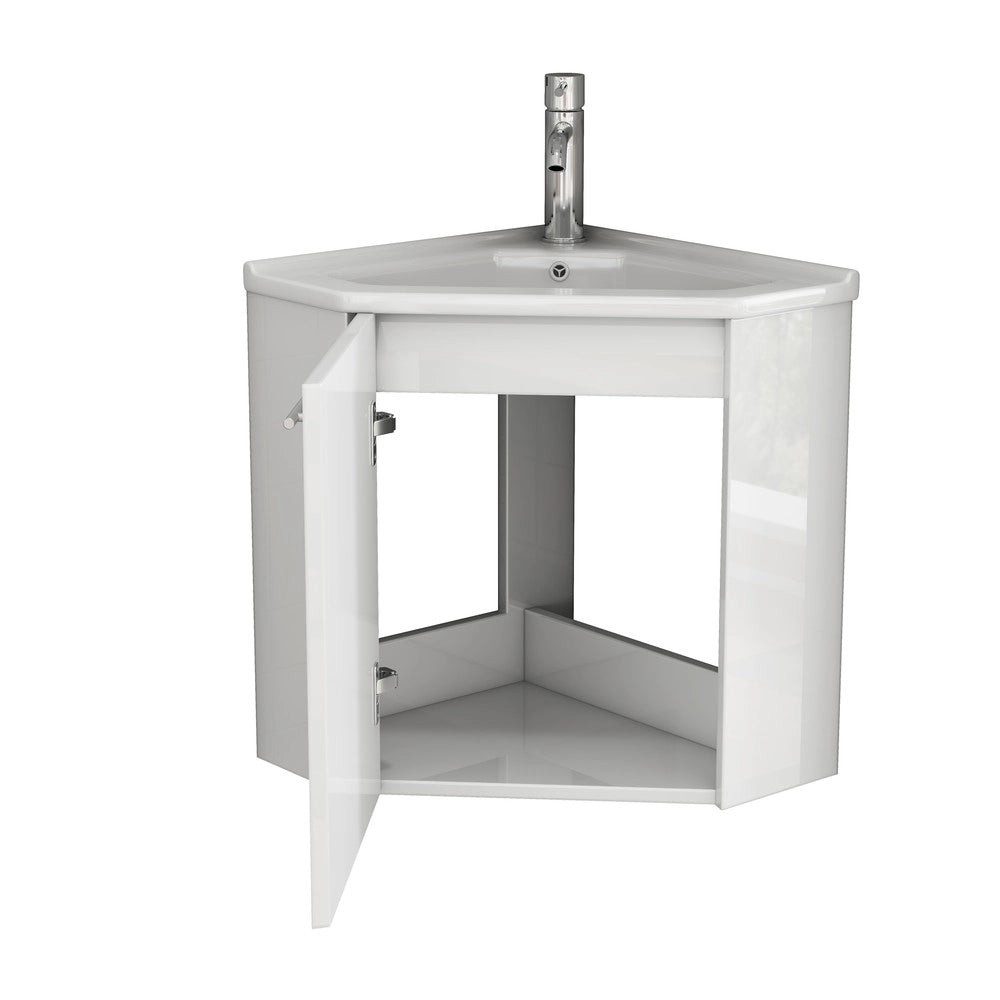 Mobiletto angolare per bagno con lavabo ¨C Minimal ¨C bianco lucido, 60x60x85 cm