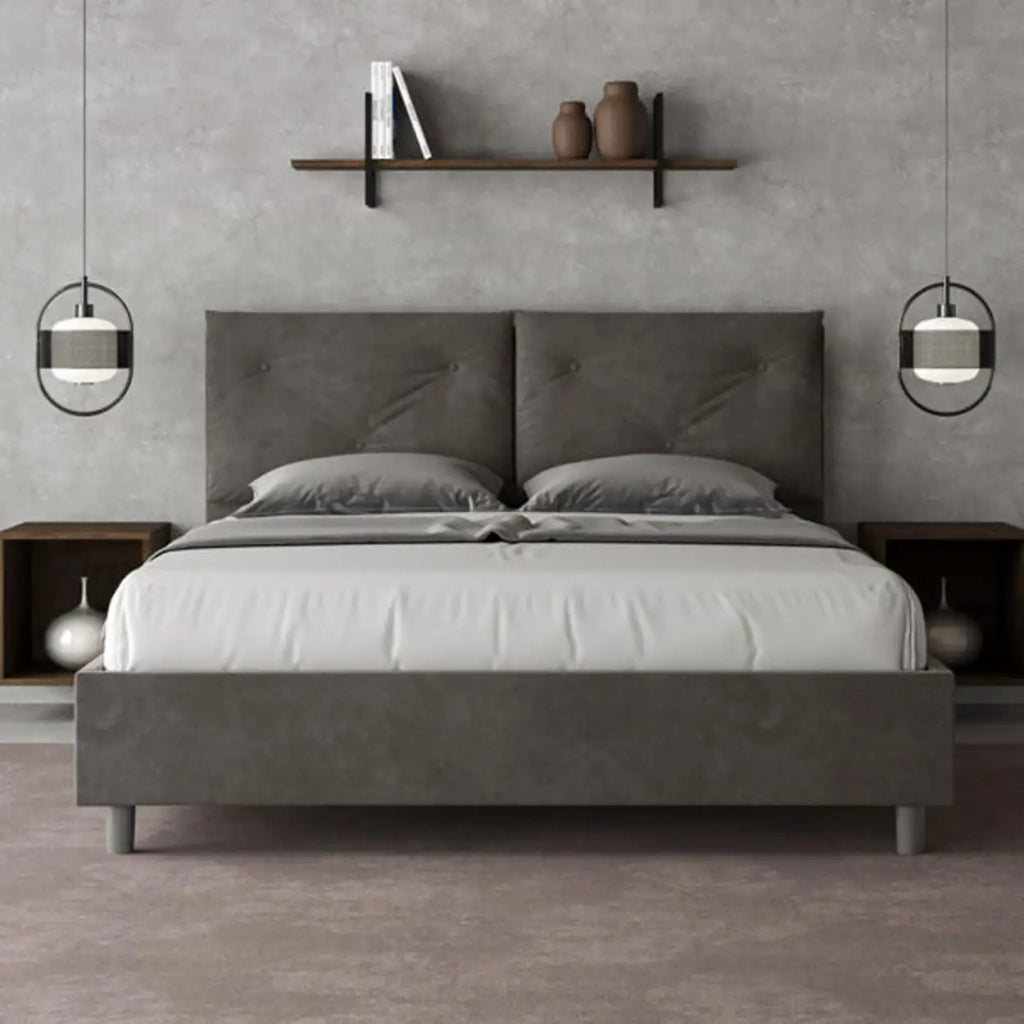 Letto matrimoniale con rete imbottito 160x210 microfibra grigio Appia