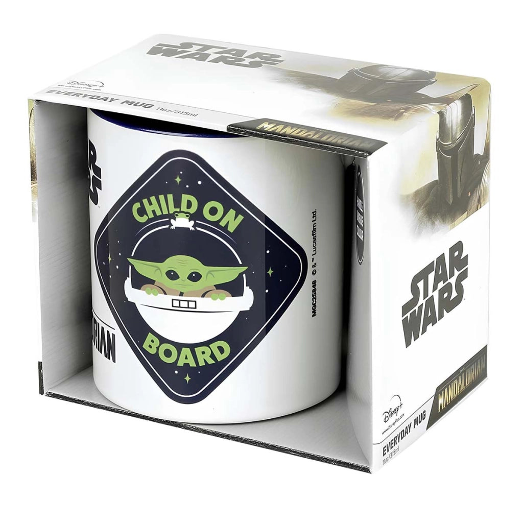 Tazza 300ml in Ceramica con Illustrazione Grogu The Mandalorian in Confezione Regalo Bianco / Blu Star Wars