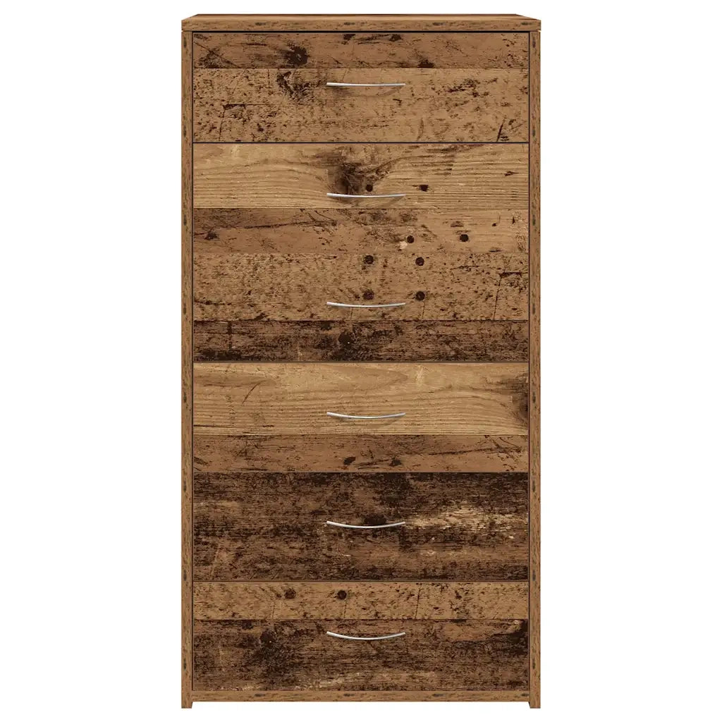Credenza con 6 Cassetti Legno Antico 50x34x96 cm in Truciolato