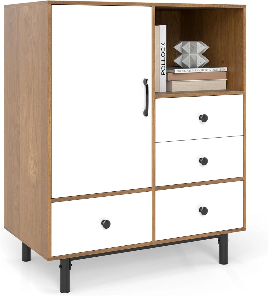 Cassettiera con 4 cassetti, credenza da cucina con piano e vano aperto, credenza da cucina, in legno, 80 x 45,5 x 97,5 cm