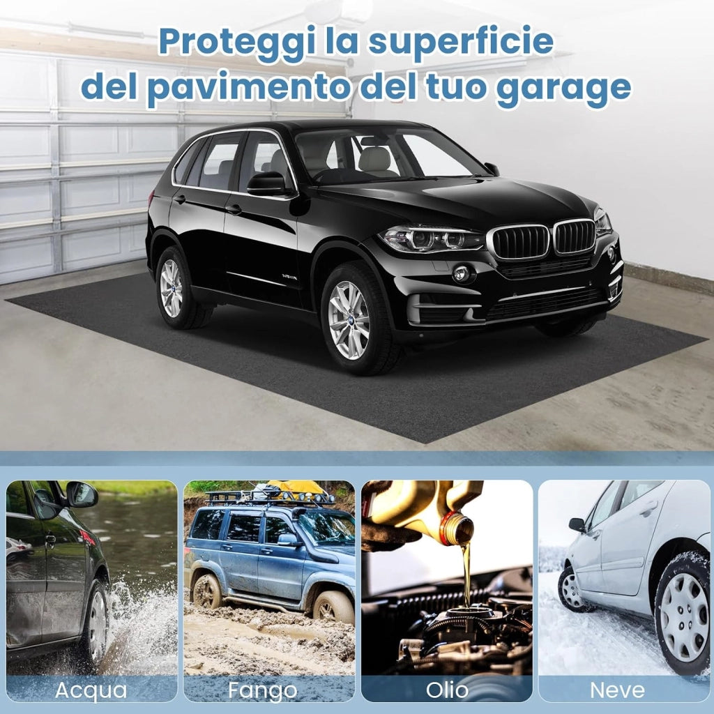 Tappetino per Pavimento del Garage, 252,5 x 221 CM, Assorbente per Perdite d'olio, Riutilizzabile e Lavabile, Protegge il Pavimento del Garage e della Bottega, Fondo Antiscivolo e Impermeabile