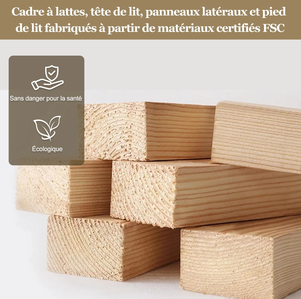 Letto singolo imbottito ULEVR 90x200 cm con rete a doghe, USB e Type-C, luce notturna, beige