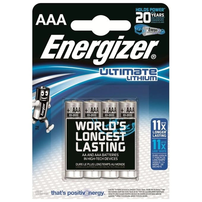 Energizer 629612 Ultimate Lithium Pile Ministilo AAA 1,5V 1200mAh Non Ricaricabili Confezione da 4 Pezzi