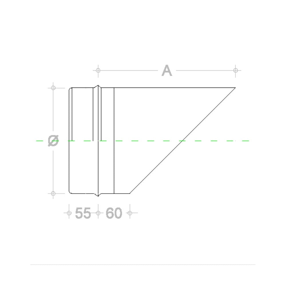 Fumaiolo da 80mm tipo a becco inox aisi 304 base tonda innesto m maschio