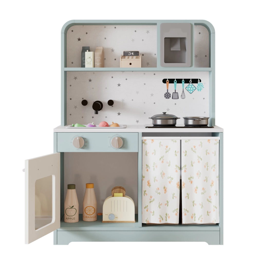 Desviae Cucina giocattolo per bambini con microonde, lavello e accessori blu in MDF e plastica 60 × 29 × 81 cm dai 3 anni