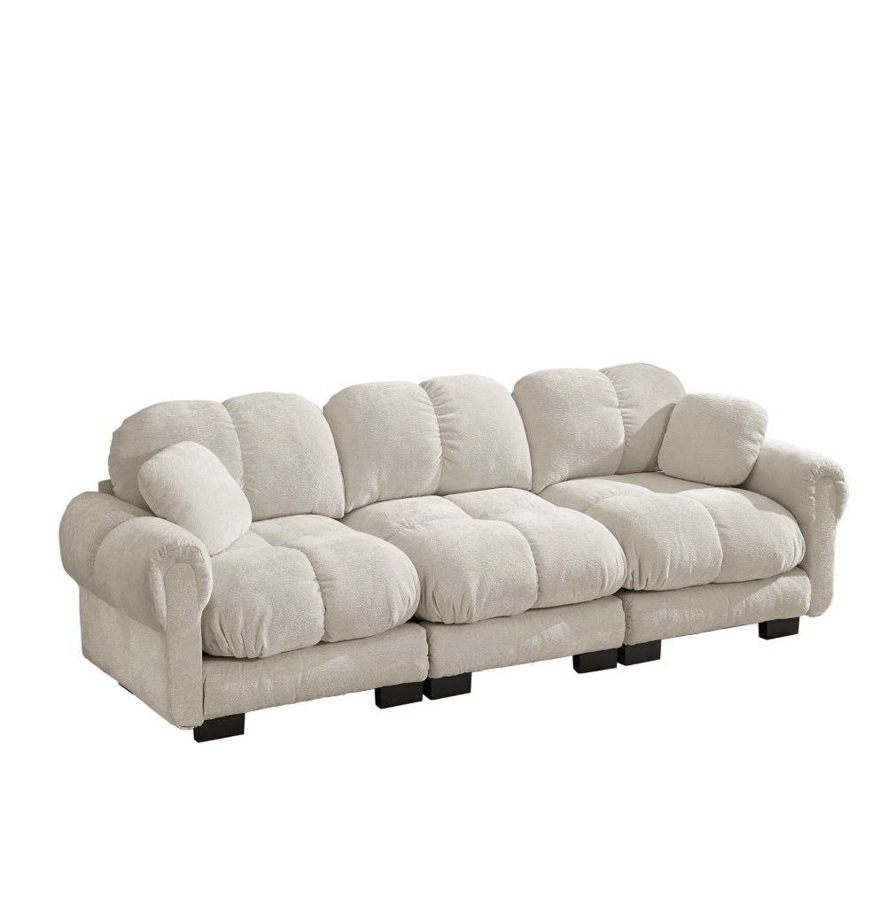 Divano modulare 3 posti 260x86x90 cm in ciniglia con cuscino mobile; kaki chiaro