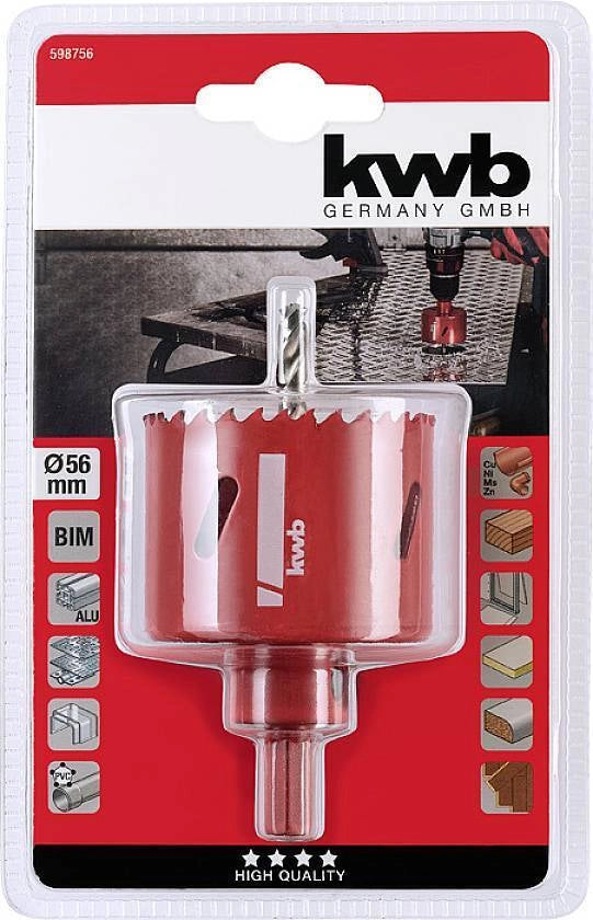 KWB 598756 Sega a Tazza Bimetallica HSS Ø 56 mm Dentatura Vario Progressiva Profondita' 38 mm Attacco Esagonale
