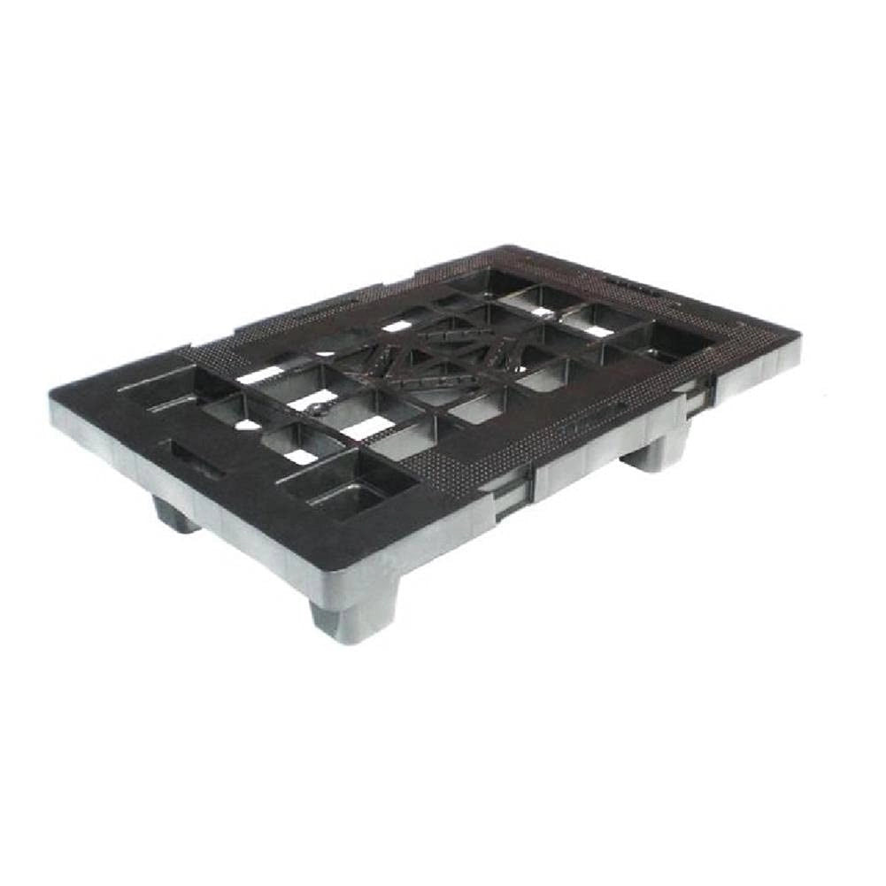 Pallet in plastica riciclata (PP), Mis. 400 L x 600 P x 124 H mm, con 4 piedi, piano forato, portata statica 500 Kg, portata dinamica 400 Kg