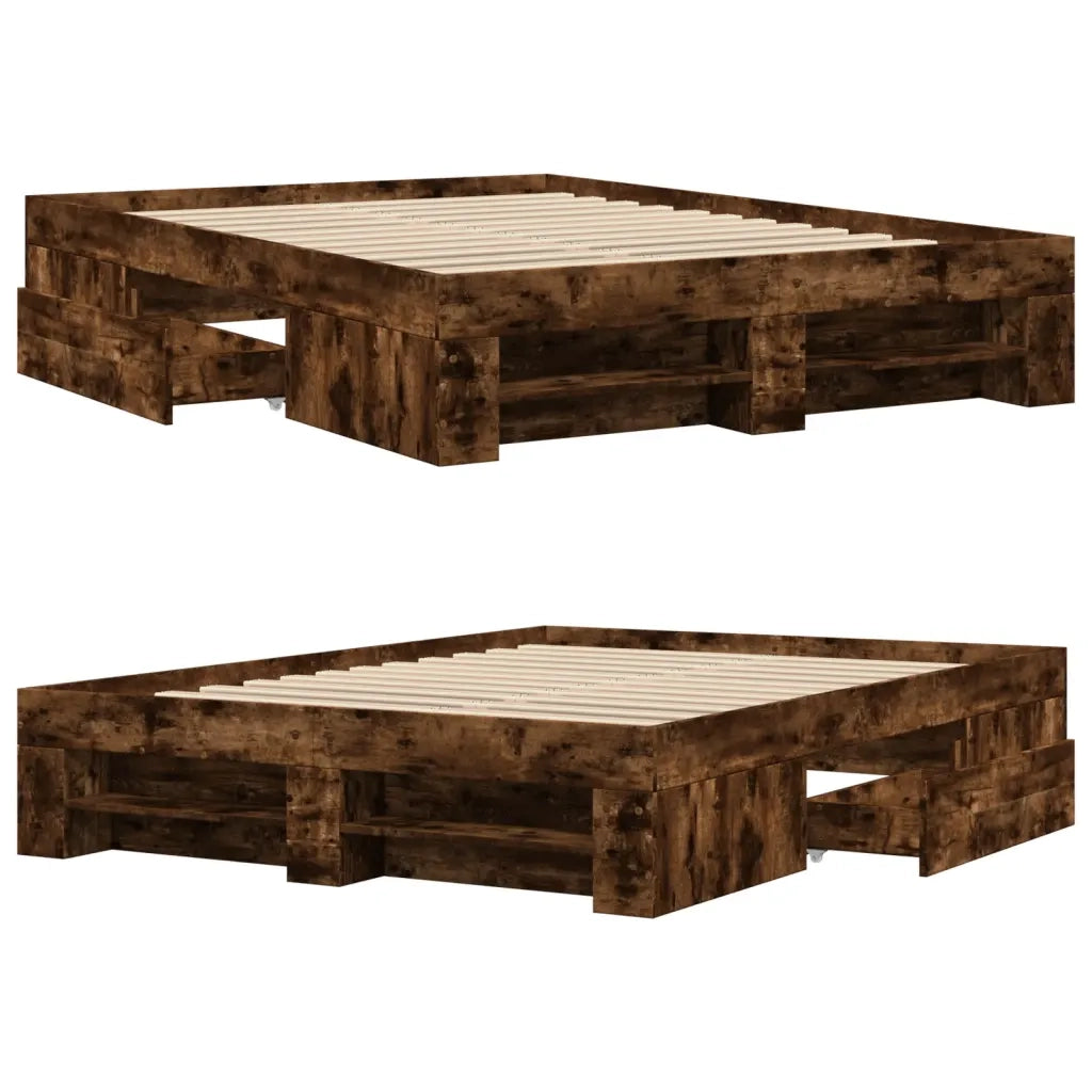 Letto matrimoniale | Letto per adulti | Giroletto senza Materasso Rovere Fumo 120x200 cm in Truciolato
