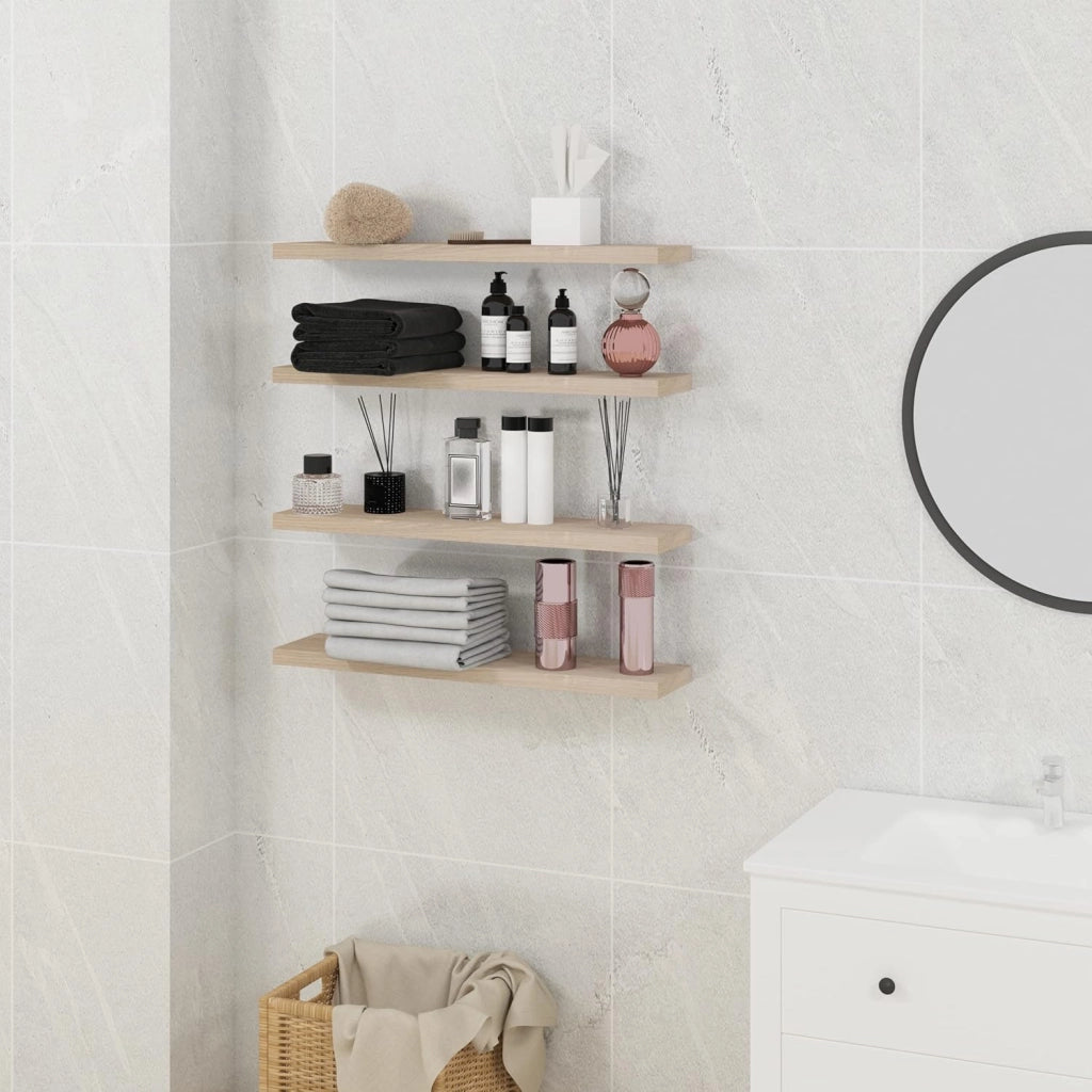 Mensole da Muro, Set di 4 Mensole da Muro, Quercia, 60cm, in Legno MDF, Librerie Scaffale da Parete Portaoggetti, Stile rétro, Mensole Sospese Decorative per Salotto Cucina Corridoio