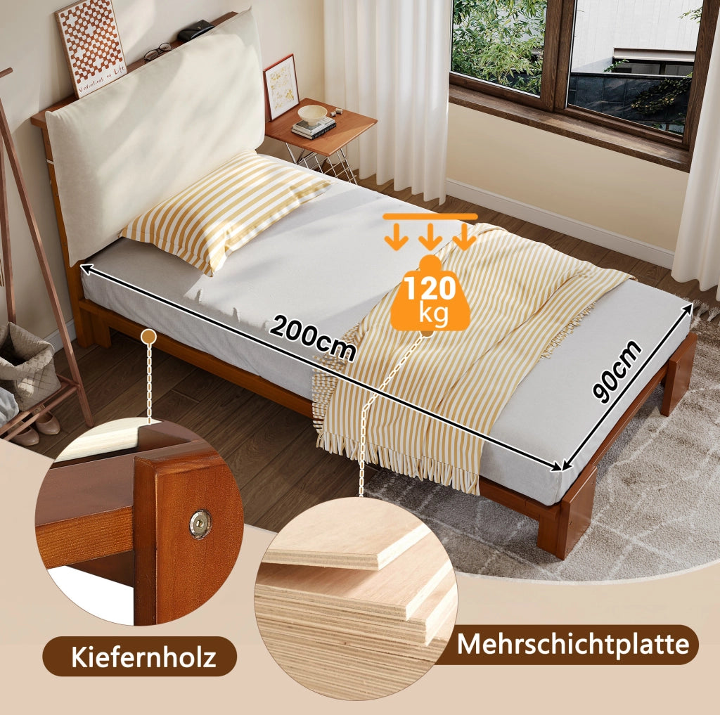 Letto singolo imbottito 90x200 cm marrone scuro