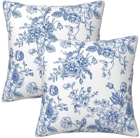Set di cuscini Chinoiserie fiori - 45 x 45 cm - Polyester - Sostenibile - Lavabile - Copripiuma