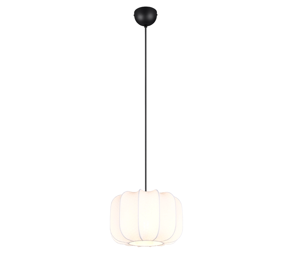 Lampada a sospensione, tessuto e metallo, bianco e nero, D 25 cm, Madeline