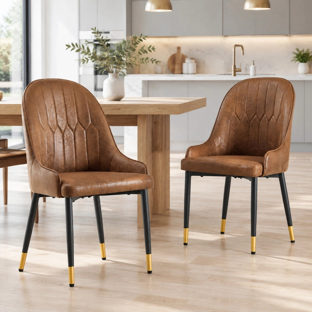 Set di 2 sedie da pranzo in tessuto marrone e metallo