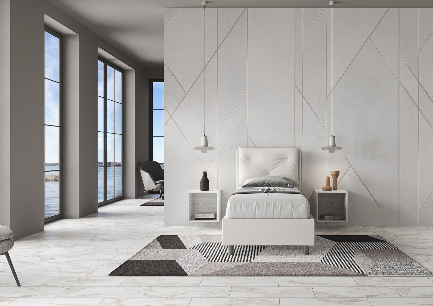 Letto Singolo 80x200 cm con Rete e Contenitore Appia Bianco