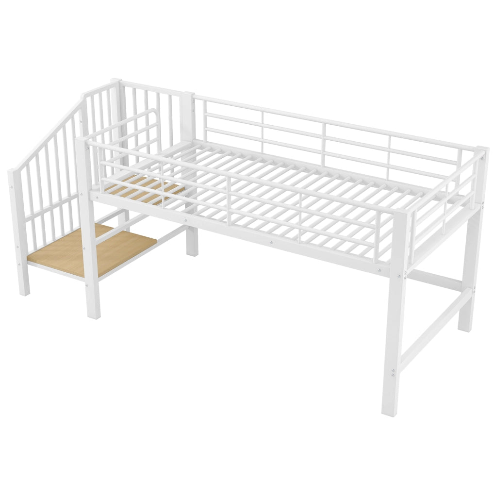 Letto a soppalco 90x200 cm bianco MDF e metallo con scala contenitore