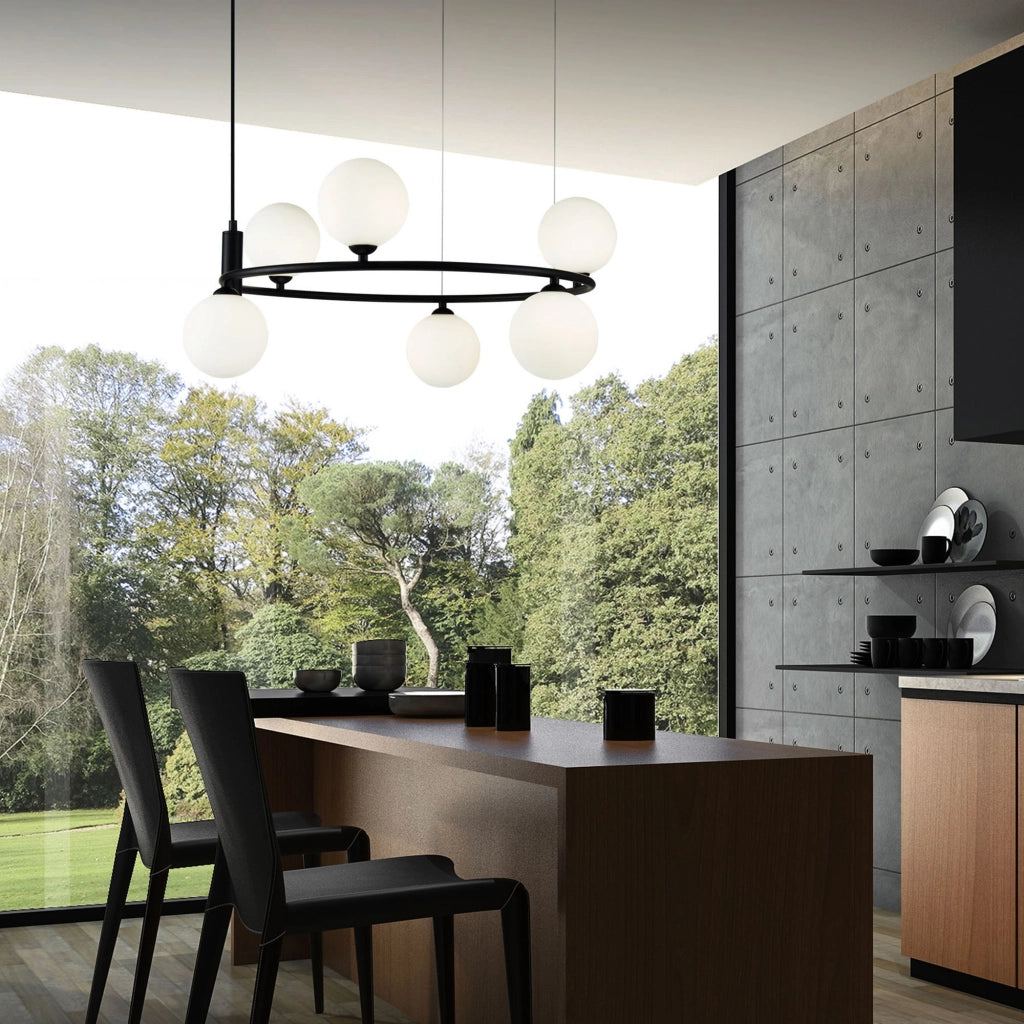 Maytoni Lampadario contemporaneo Ring 6 luci G9 nero metallo diffusore vetro