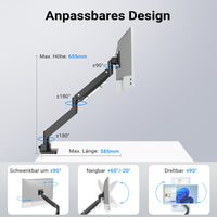 Braccio monitor da scrivania Supporto per schermi da 17 a 57" conforme a VESA, con molla a gas
