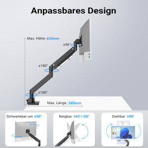Braccio monitor da scrivania Supporto per schermi da 17 a 57" conforme a VESA, con molla a gas
