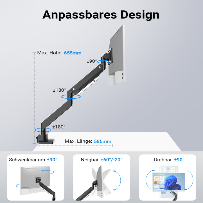 Braccio monitor da scrivania Supporto per schermi da 17 a 57" conforme a VESA, con molla a gas