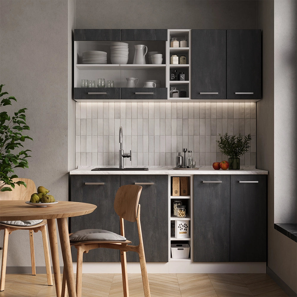 Vicco Cucina completa Nero cemento/bianco 160 cm senza piano di lavoro