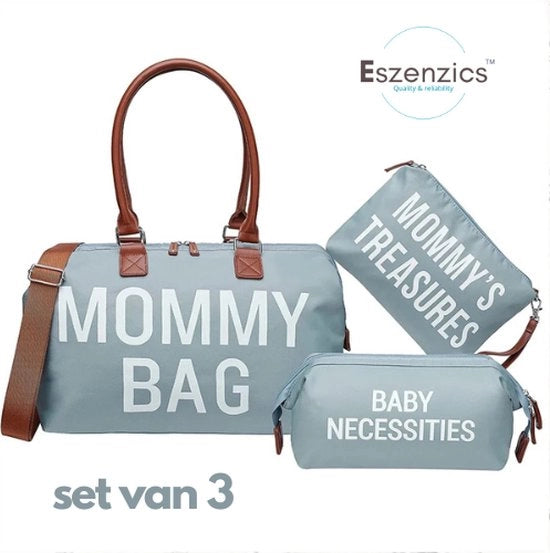 Set di viaggio per genitori - Completo 3 pezzi - Progettato con stile - Borsa per la cura - Sacchetto per il bebè - Blu chiaro - Borsa per viaggi - Borsa per weekend - Borsa per genitori - Borsa per bambino