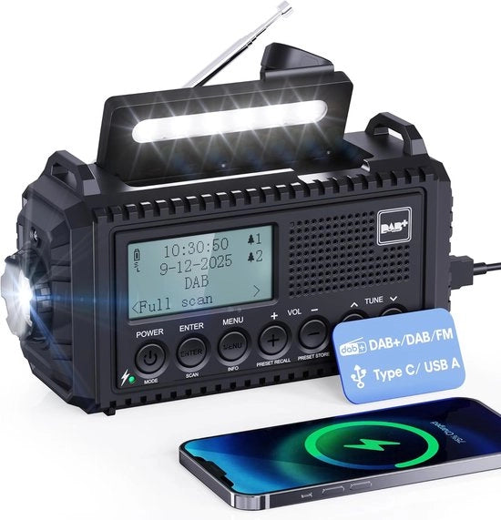 Radio Opwindbaar per Mano - Radio di Emergenza - Radio a Dinamo - Radio a Manubrio - Camping - Esterno - Situazioni di Emergenza - Viaggi - Survival