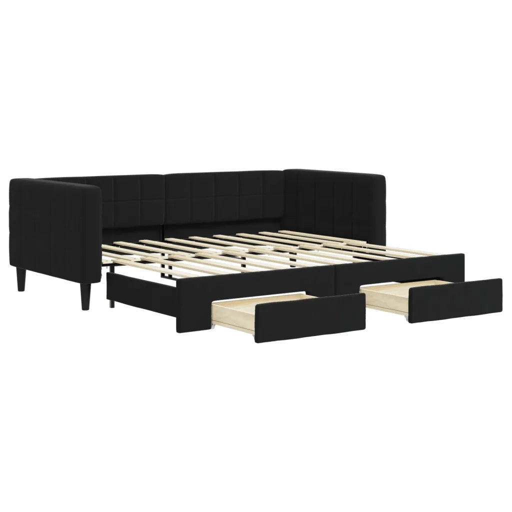 Divano Letto Estraibile con Cassetti-Sofa Letto-Daybed Nero 90x190 cm in Velluto 717447