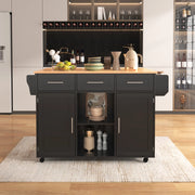 Carrello cucina con piano ribaltabile, cassetti e ruote nero