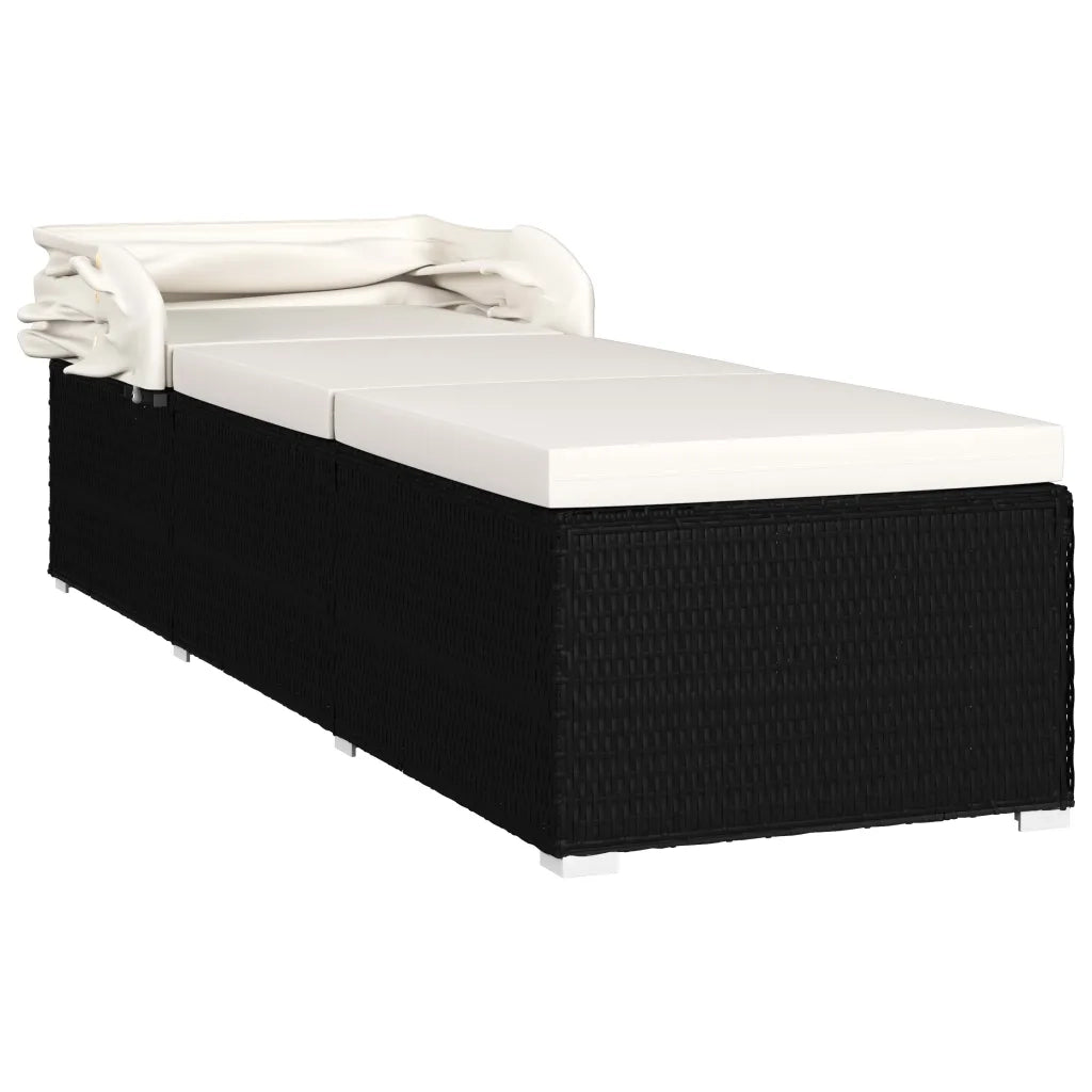 Lettino Prendisole Tettuccio e Cuscino Polyrattan Bianco Crema 46246