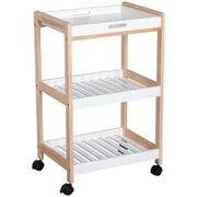 Carrello da Cucina con Ruote, 2 Ripiani e Piano Removibile, in Legno di Pino e MDF, Bianco