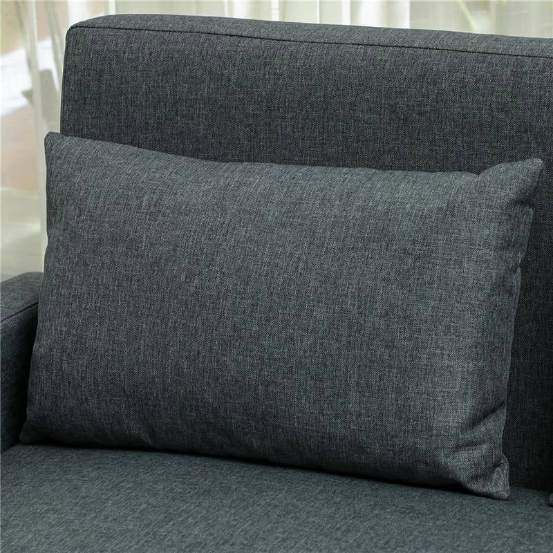 DIVANO 2 POSTI CON SPAZIO PORTAOGGETTI E CUSCINI IN TESSUTO EFFETTO LINO E LEGNO 135X72X84 CM GRIGIO CARBONE