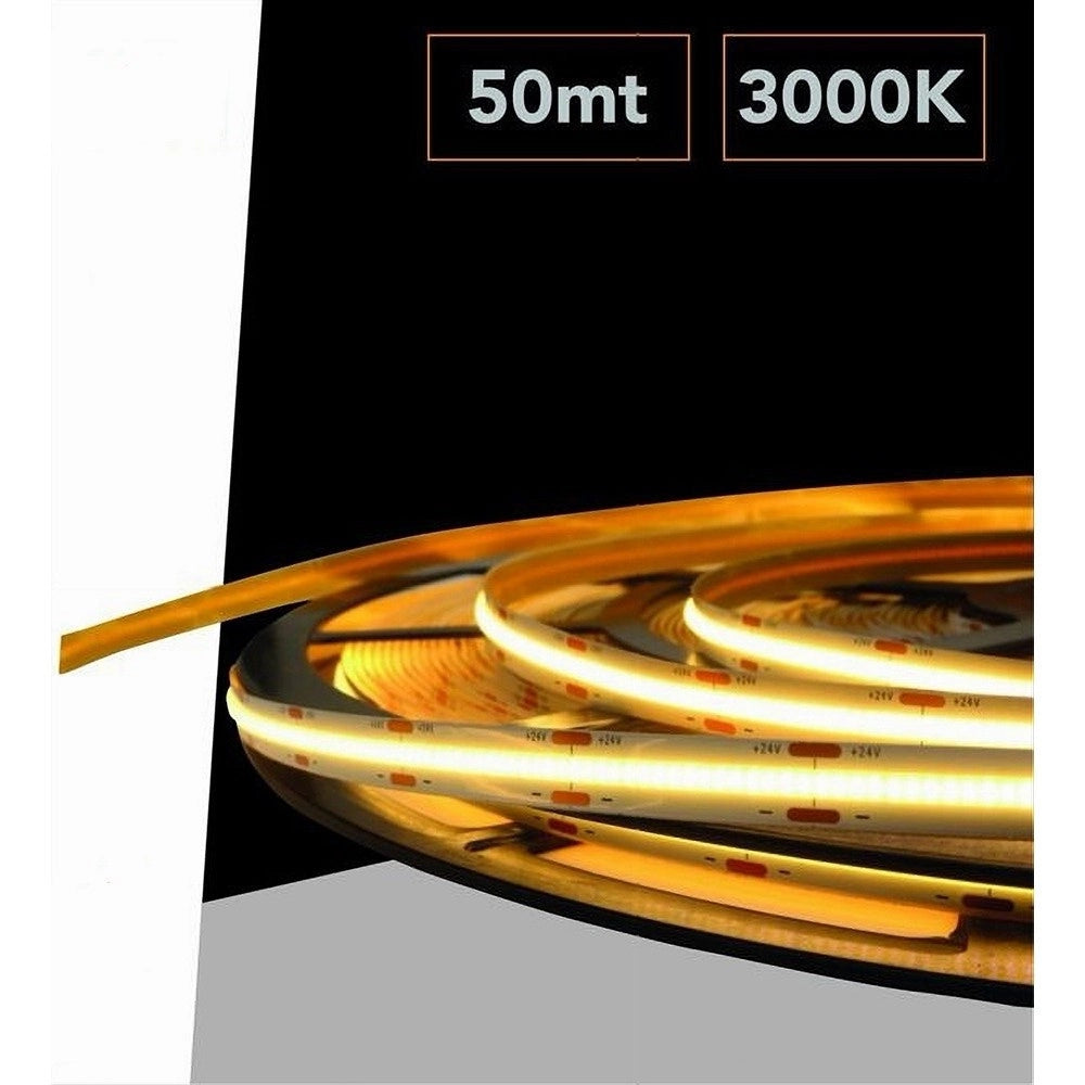 Trade Shop - Striscia Led Cob Strip Bobina 50mt 24volt Led Smd Luce 4000k 6500k 3000k Cob-50m -