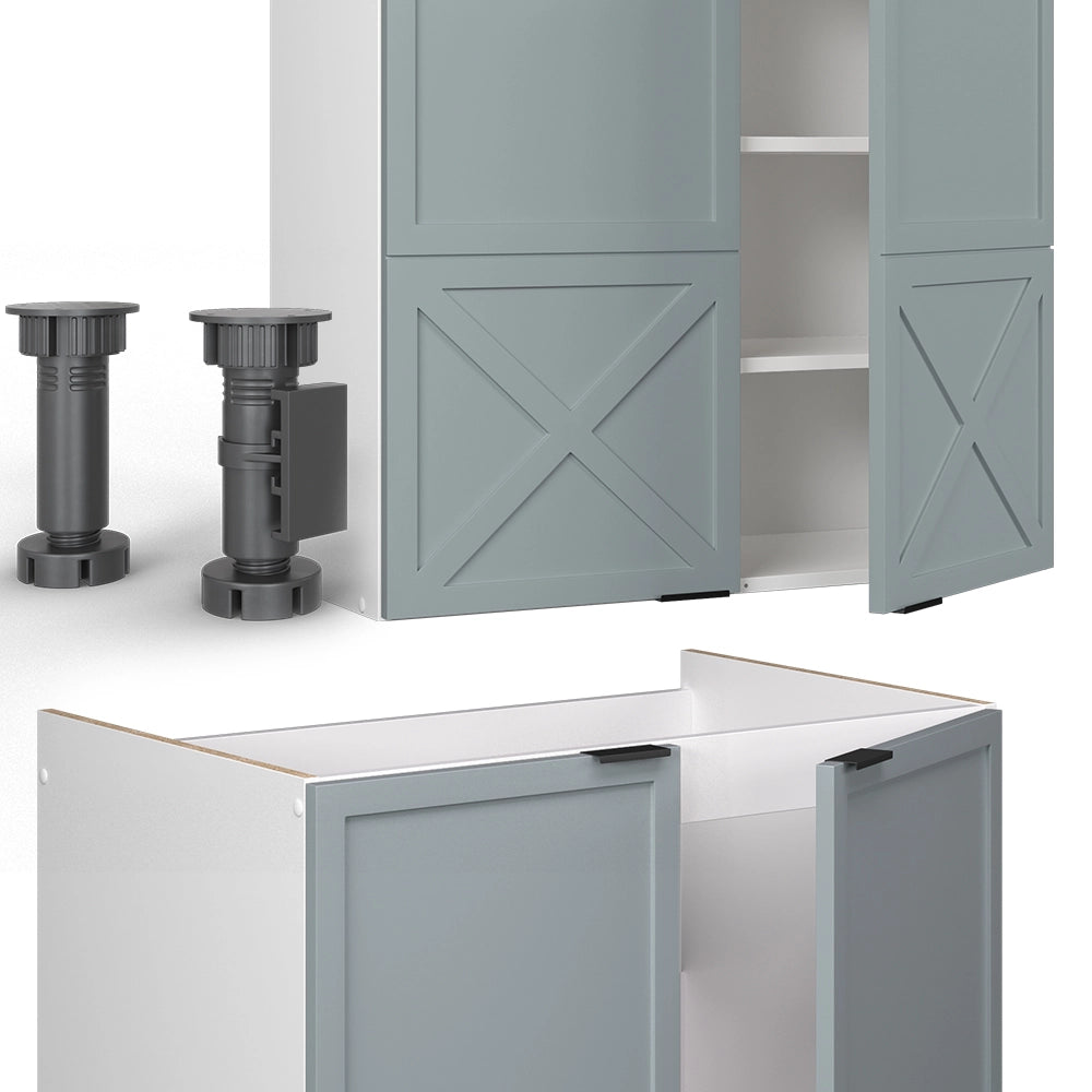 Cucina componibile Fame-Line Blu-grigio chiaro/Bianco 200 cm, PL Rovere Vicco