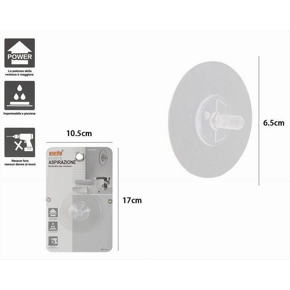 Trade Shop - Ricambio Per Ventosa Satinata Trasparente Da Parete 6.5cm Forte Aspirazione 59538 -