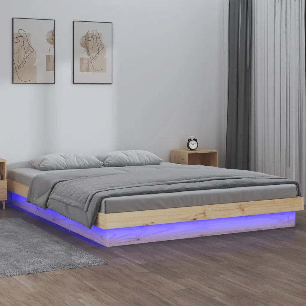 Giroletto con LED-Struttura Letto 140x190 cm in Legno Massello 651267