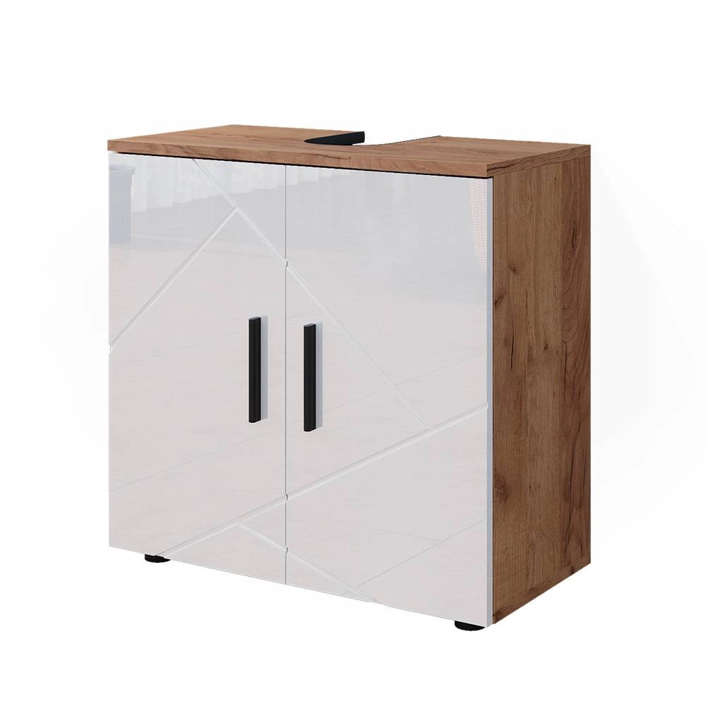 Vicco Mobile sottolavabo per bagno Bianco lucido/oro power oak 60 x 59 cm