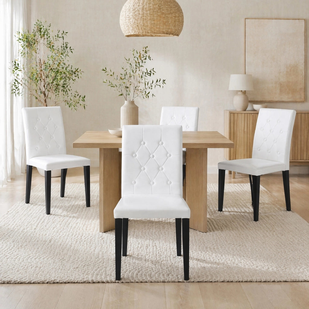 Sedia da Pranzo Set 4 Pezzi con Seduta in Schiuma, Gambe in Metallo, Similpelle Bianca e Nera