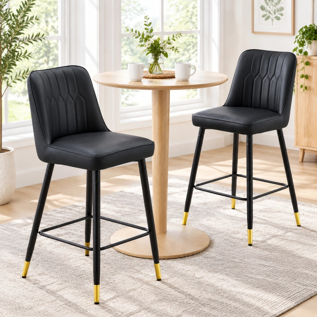 Set di 2 sgabelli da bar neri in PU con schienale, 100 cm
