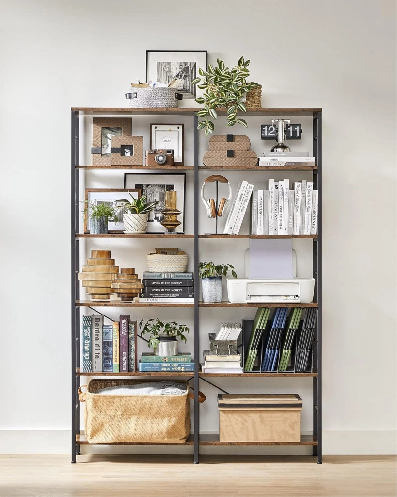 VASAGLE Libreria a 6 livelli, Scaffale Portaoggetti, 30 x 120 x 172,5 cm, Stile Industriale, per Soggiorno, Studio, Balcone, Cucina, Marrone Vintage e Nero LLS114B01