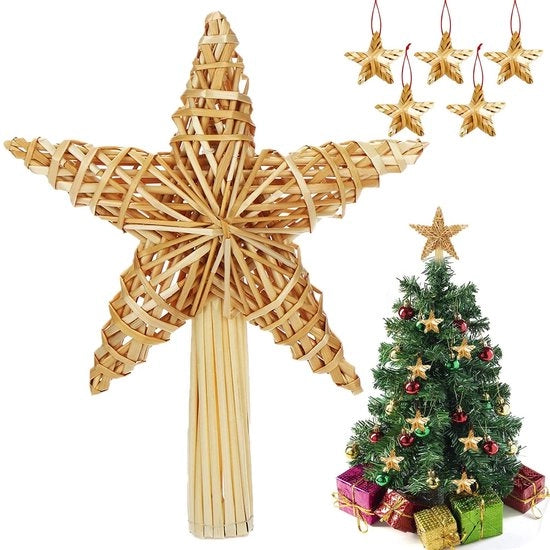 Decorazione per albero di Natale a forma di stella - Fusto naturale - Design 3D - Decorazione per albero di Natale - Facile da installare - Atmosfera natalizia allegra - Decorazione per albero di Natale