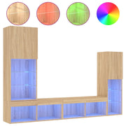 Mobili TV a Muro con LED 4pz | Armadietto TV | Mobile Porta TV Rovere Sonoma Legno Multistrato