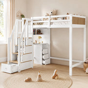 Letto a castello multifunzione con scrivania, scala contenitore e 3 cassetti