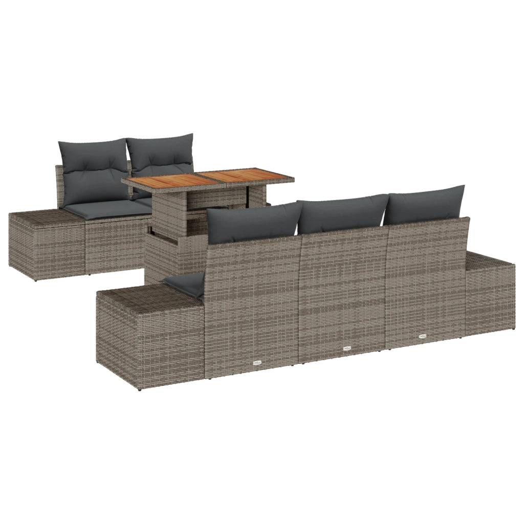 Set da Pranzo da Giardino 6 Pezzi con Cuscini Grigio in Polyrattan Acacia