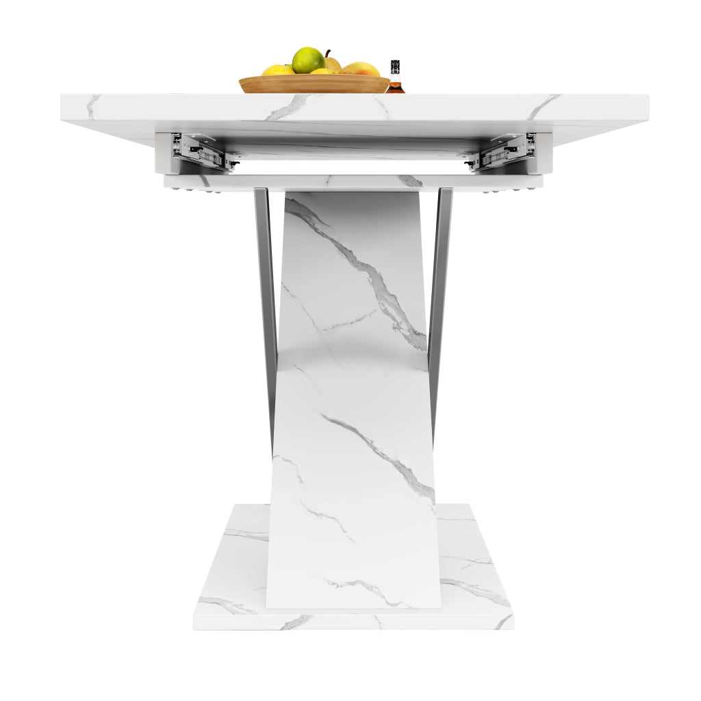 Tavolo da pranzo allungabile con 1 allunga e gambe incrociate; per cucina e soggiorno; bianco; 118 × 75 × 76;4 cm